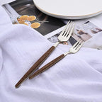 6-Piece Dessert Forks Set, Stainless Steel Mini Fruit Forks Set, Silver Mirror Polished Cake Forks for Wedding Home Party Restaurant, Round Wooden Effect Handle, 6.18inch, Dishwasher Safe