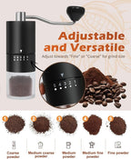 Stainless Steel Burr Manual Coffee Grinder For Drip,French Press,5 Adjustable Settings,Hand Maker with Built-In Burr,For Home Use and Camping (Stainless Steel burr-Black)