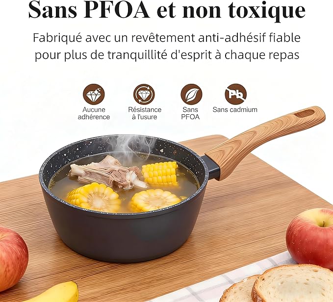 3-Piece Nonstick Cookware Set, 8.5 Inch Frying Pan & 2 Pots with Lids | PFAS & PFOA Free Non-Toxic Coating | Induction Compatible, Dishwasher Safe | Pots and Pans Set for Beginner Kitchen
