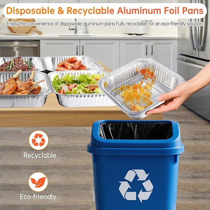 8x8 Aluminum Pans with Lids - 50 Pack Disposable Baking Pans, Tin Foil Pans with Lids for Holiday Cooking, Christmas, Parties Meal Prep, Storage, Heating and Baking