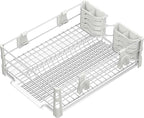 Simple Houseware White Dish Drying Rack with Drainboard, Utensil Holder & Mug Hooks – Metal Kitchen Counter Organizer