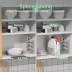 3Pcs Paper Plate Dispenser for 6-9.5 Inch Disposable Plates, Space-Saving Plastic, Foam and Paper Plate Storage Organizer for Cabinet, Countertop, RV or Outdoor (Transparent)