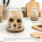 Life Size Skull Knife Block Holder - Hand Painted Resin Skull with 6 Slots for Kitchen Knives & Fruit, Horror Goth Kitchen Decor, Scary Party Display and Countertop Storage