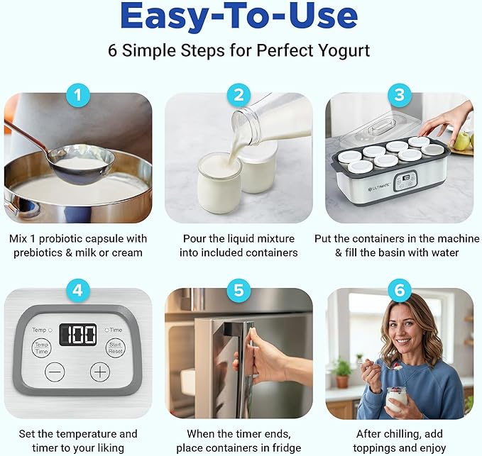 Ultimate Probiotic Yogurt Maker with Adjustable Temperature & Time Control - Make Trillions of Live Probiotics & Get Better Gut Health - ULTIMATE LIFETIME WARRANTY - Wellness Gifts for Men & Women