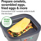 Hamilton Beach 6-in-1 Electric Egg Cooker for Hard Boiled Eggs, Sous Vide Style Egg Bite Maker and Poacher, 5.25” Non-Stick Skillet for Omelets, Scrambling & Frying, Grey (25510)