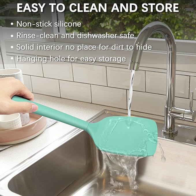Coukre 2 Pack Silicone Spatula Set, High Heat Resistant, BPA Free Kitchen Spatula, Solid & Slotted Turner for Non-Stick Pans, Sautéing, and Flipping (2, SolidAquaGreen)