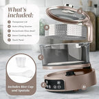 COOK WITH COLOR 3L Glass Mini Low Carb Rice Cooker – Holds 2 Cups Raw/Makes 6 Cups Cooked with Auto Lift Filter Basket, Hotpot & Steamer for Rice, Grains, Digital Panel with Keep Warm, Goat/Mink