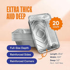 Full Size Large Aluminum Pans, Disposable Foil 21x13 Deep [20-Pack] Steam Table Chafing Pan - Extra Heavy Duty Durable Tray - Great for Roasting, Cooking, Warming, Prepping and Storing Food