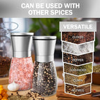 Home EC Original Stainless Steel Sea Salt and Pepper Grinder Set of 4 - Adjustable Ceramic - Glass Salt and Pepper Shakers Mills - Modern Kitchen Spice Mill W/Funnel & EBook