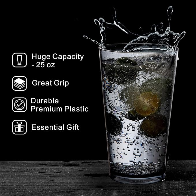 JGIRL Unbreakable Plastic Drinking Glasses, Set of 6, Shatterproof Drinking Cups, Plastic glass cup,16 oz plastic Tumbler Cups,Dishwasher Safe (Grey)