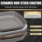 FineMade 12-inch Family Size Electric Skillet with Lid, Ceramic Skillet Electric, Square Skillet, Non Stick Electric Skillet Griddle Pan, PFAS-Free Temperature Control, 1500W, 6 QT, Gray