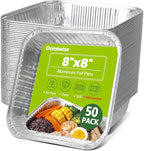 Thickened 50 Pack Heavy Duty Aluminum Pans, 8x8 Small Disposable Aluminum Baking Pans, Square Tin Foil Roasting Tray for Cooking, Meal Prep, Catering, Events, Carton Packaging