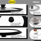 Anaeat Silicone Universal Lid for Pots, Pans and Skillets - Tempered Glass Covered with Heat Resistant Silicone Rim Fits 11", 12" and 12.5" Diameter Cookware -Easy to Use Replacement Frying Pan Cover