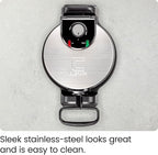 Chefman Rotating Belgian Waffle Maker, 180° Flip Iron w/ Non-Stick Plates, Adjustable Timer, Locking Lid, & Drip Plate, Space Saving Storage, Mess-Free Breakfast, Stainless Steel/Black