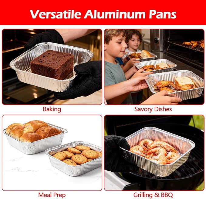 8x8 Aluminum Foil Pans, 20 Pack Disposable Trays Half Size Heavy Duty Tin Pans Deep Food Containers For Cooking, Meal Prep, Baking, Roasting, Chafing, Heating or Steam Table