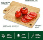 3PCS Bamboo Cutting Board Set - Durable Wooden Cutting Boards with Deep Juice Grooves & Built-in Handles & Hanging Holes, Ideal for Chopping Meat, Vegetables, Dishwasher Safe