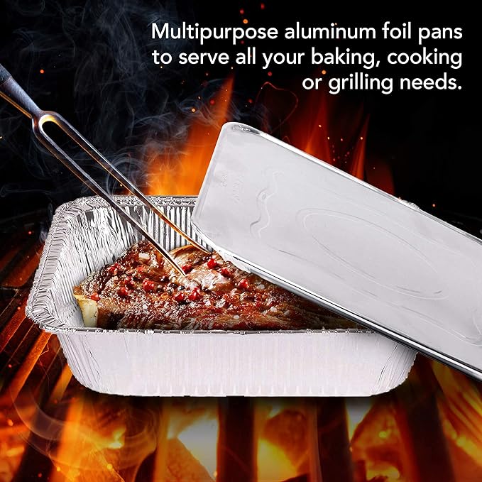 Stock Your Home 9x13 Aluminum Trays with Lids (10 Pack) – Disposable Half Size Deep Pans for Cooking, Storage, BBQ, Grilling, Catering