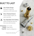 Metal Pepper Grinder with Stainless Steel Core, Heavy Duty High Output Pepper Mill with Adjustable Coarseness, All-Metal Construction, Refillable (Gold)