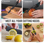 HAUSHOF Kitchen Knife Set, 12-Piece Knives Set with 6 colorful Sheaths, Non-Stick Coated Stainless Steel Blades for Slicing, Dicing&Cutting, Gifts Knife Set for Dad, Mom, Husband and Wife