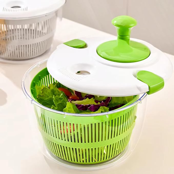 Large 5 Qt Salad Spinner - Lettuce Spinner, Fruit Washer & Vegetable Dryer with Colander & Drain Bowl, Wash Quick and Easy Green Salads, BPA Free