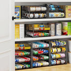 JKsmart 2-Tier Stackable Can Rack Organizer for Pantry, Adjustable Can Dispenser Holds Up to 60 Cans, Can Storage Holder for Various Ounces of Canned Food Soda Drinks, Black, 2 Pack