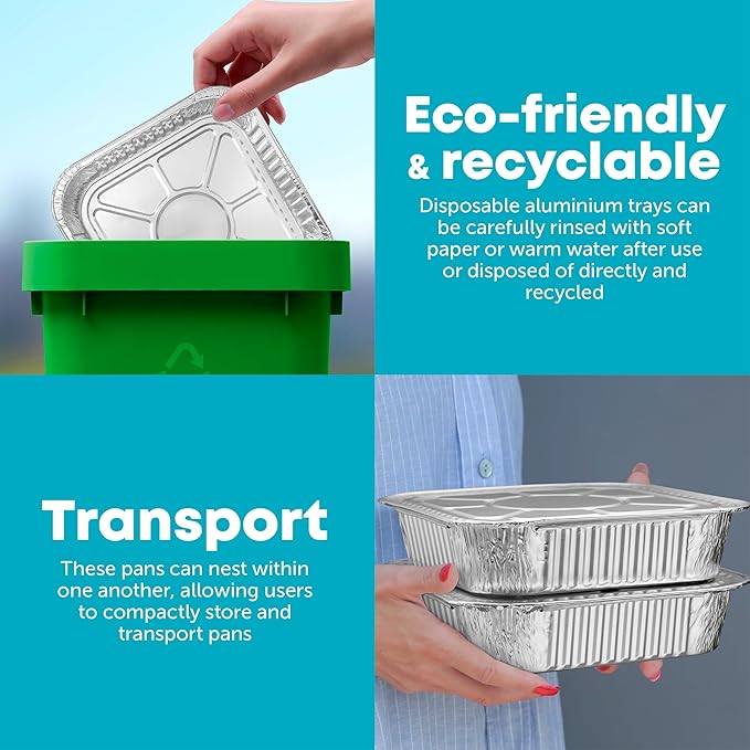 8x8 Disposable Aluminum Pans - 10 Pack Foil Pans For Cooking, Baking Cakes, Roasting & Homemade Breads - Disposable Food Containers