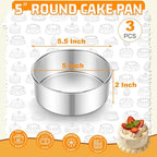 E-far 5 Inch Cake Pan Set of 3, Stainless Steel Small Round Baking Pans Tins for Layer Smash Birthday Cakes, Dishwasher & Oven Safe, Healthy & Non-toxic, Leak Proof & Mirror Polished