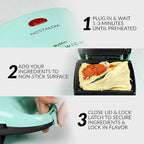 Nostalgia MyMini Personal Sandwich Maker, Nonstick Panini Press, Pizza Pockets, Quesadillas, Mint Green