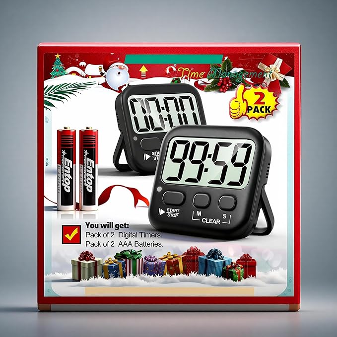 Antonki 2 Pack Digital Timer for Kids, Magnetic Countdown Kitchen Timers for Cooking, Egg, Classroom, Teacher, Exercise, Study, Oven - Battery Included