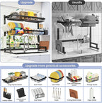 ADBIU Over The Sink Dish Drying Rack (Expandable Height and Length) Snap-On Design 2 Tier Large Dish Rack 31-39.4L x 12W x 34-38H inches