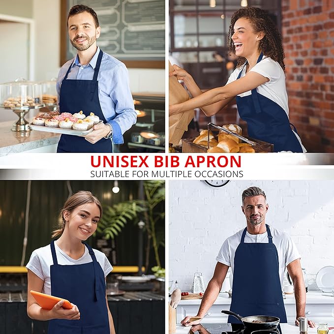 Utopia Kitchen 2 Pack Bib Apron, Adjustable with 2 Pockets, Water and Oil Resistant, Cooking Kitchen Chef Apron for Women Men