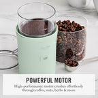 Martha Stewart Electric Coffee & Spice Grinder, Dual 2.5oz Removable Bowls, Storage Lids, Stainless Steel Blades, One Touch Pulse Control, 2-in-1 Compact, Beans & Spices, Herbs & Nuts, Honeydew Green