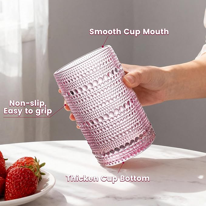 Bandesun Vintage Hobnail Drinking Glasses Set of 12, 13oz Colorful Beaded Bubble Glass Cups for Kitchen, Multiple color Embossed Water Tumbler for Whiskey,Cocktail, Beer, Wine, Water & Juice