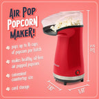 Nostalgia Air Popper Popcorn Maker – 16 Cups Oil-Free Pop Corn – Includes 4-oz Measuring Cup – Perfect for Family Movie Nights – Red