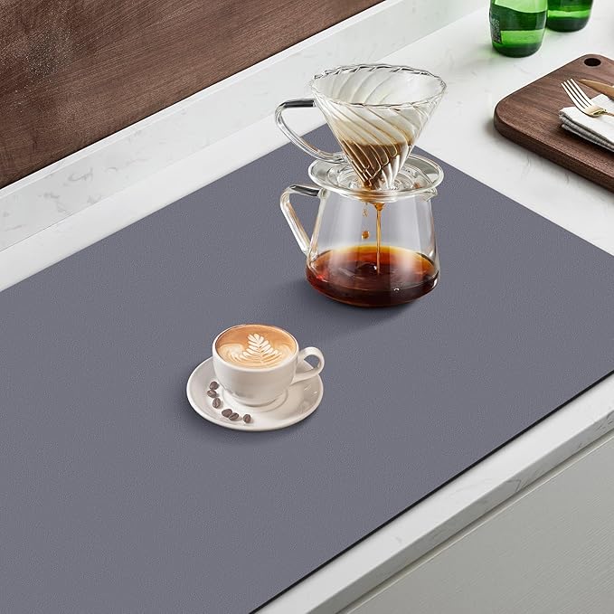 WISELIFE Coffee Mat Super Absorbent Dish Drying Mat Coffee Bar Accessories Large Drying Mats for Kitchen Counter 12" W x 19" L, Grey