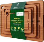 Bamboo Cutting Boards for Kitchen, 3-Piece Set with Juice Grooves, Side Handles & Non-Slip Mats – Durable Bamboo Chopping Board for Meat, Vegetables and Fruits Ideal Kitchen Gifts