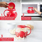 Ecolution Patented Micro-Pop Microwave Popcorn Popper with Temperature Safe Glass, 3-in-1 Lid Measures Kernels and Melts Butter, Made Without BPA, Dishwasher Safe, 1.5-Quart, Red (Pack of 4)