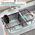 Urackify Dish Drying Rack in Sink - Expandable (14.5''-18''L) Over The Sink Dish Rack with Utensil Holder, Space-Saving Dish Drainer for Kitchen Counter, 1 Piece, Matte Black