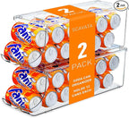 SCAVATA 2 Pack Soda Can Organizer for Refrigerator, Stackable Canned Food Pop Cans Container Can Holder Dispenser with Lid for Fridge Rack Freezer, Clear Storage Bins-Holds 12 Cans Each (Clear)