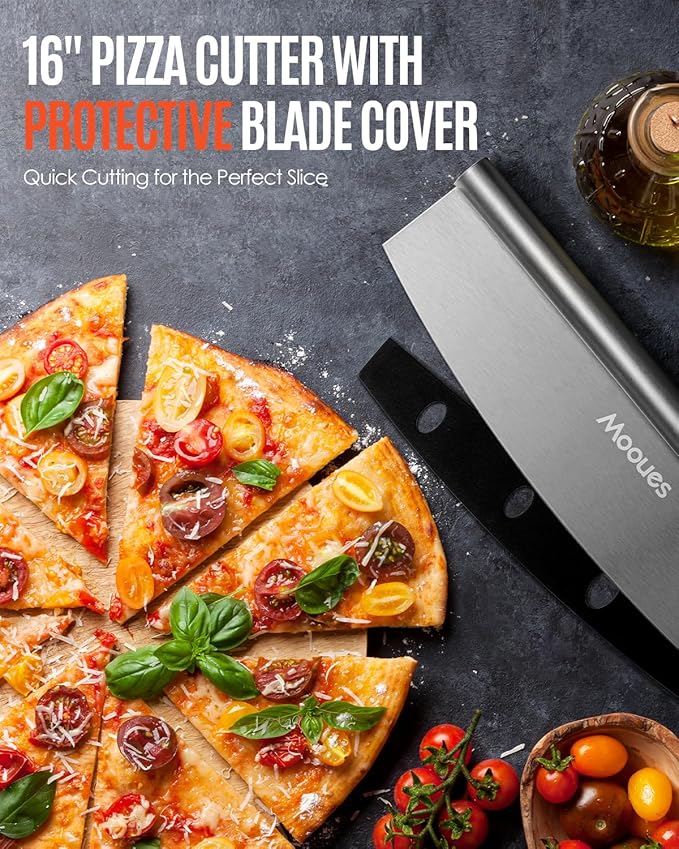 Mooues Pizza Peel Aluminum Pizza Spatula, Metal Pizza Paddle(14inx 16in) with Rocker Cutter Foldable Wood Handle, [Storage bag included], for Family Pizza Oven Baking Pizza, Dough, Bread & Pastry