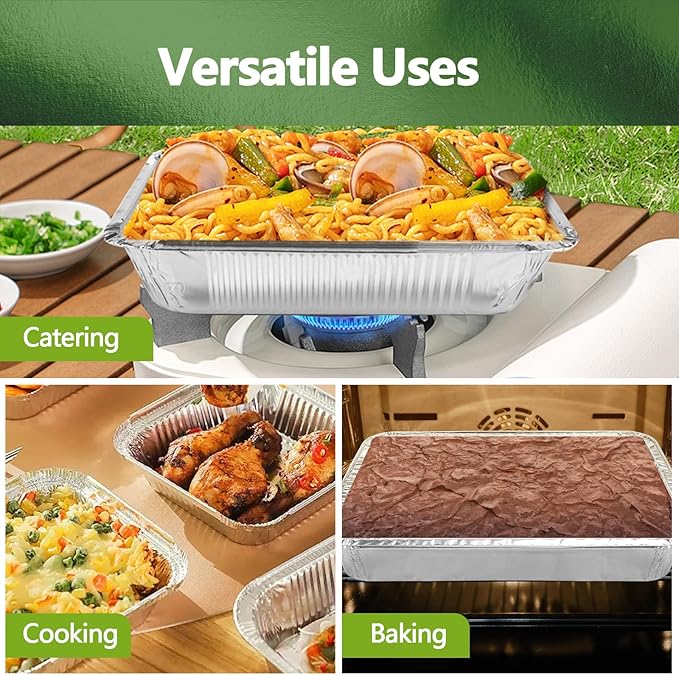 Thickened 20 Pack Heavy Duty Aluminum Pans with Lids, 9x13 Aluminum Foil Pans Disposable, Half Size Steam Table Foil Baking Tray for Cooking, Baking, Roasting & Chafing, Carton Packaging