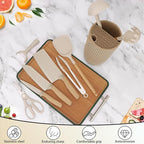 Knife Set, 10 Pieces Professional Kitchen Knife Set with Universal Knife Block, Non-stick Heat Resistan Kitchen Tools and Gadgets with Wooden Handle (Khaki)