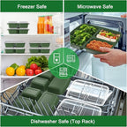 50 Pack (100-Piece) 32 oz Meal Prep Containers Reusable with Lids 3-Compartment, To Go Take Out Plastic Food Storage Containers, Sturdy Leakproof Food Safe, Microwave Freezer Dishwasher Safe, Green