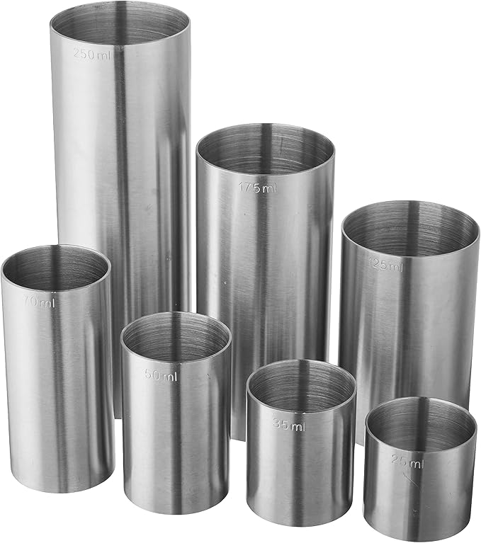 Barfly Thimble Measure, Set, 25/35/50/70/125/175/250 ml., Stainless Steel