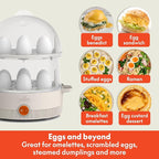 bella Electric Egg Cooker, 14 Eggs Capacity Tray, Double Stack, for Poached, Scrambled, Hard, Medium & Soft Boiled Eggs, Omelets and Steamed Dumplings, Auto Shutoff, 360 Watt, Oatmilk