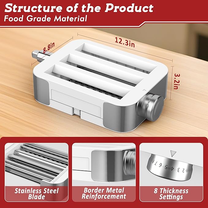 Jooke Meat Grinder Pasta Maker Attachment for Kitchenaid Stand Mixers,Set for Kitchenaid Mixer Attachments Includes Metal Food Grinder with Sausage Stuffer Tubes,3 in 1 Pasta Attachment,Dough Cutter
