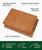 ROYAL CRAFT WOOD Wooden Cutting Boards for Kitchen Meal Prep & Serving - Bamboo Wood Serving Board Set with Deep Juice Groove Side Handles - Charcuterie & Chopping Butcher Block for Meat