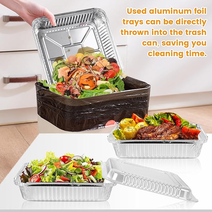 40 Pack 8x8 Inch Aluminum Pans with Clear Plastic Lids - Square Baking Cake Pans - Foil Pans with Lids - Disposable Food Containers Great for Cooking, Heating, Storing, Prepping Food