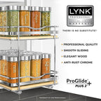 LYNK PROFESSIONAL® Élite™ Pull Out Spice Organization for Cabinets - 8-3/8 inch Wide – Spice Rack for Inside Cabinets – Wood/Chrome - Sliding Spice Rack Organizer for cabinet – Spice Rack - 2 Tier