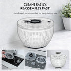 Ourokhome 6.3 QT Salad Spinner with Fully Removable Lid, Large Lettuce Dryer with One-Hand Press Pump, Instant Stop Brake Button and Retractable Handle, Vegetable Washer & Spinner for Greens and Herbs